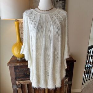 Lauren Michelle Metallic Thread Knit Shawl Cape Poncho - White - One Size